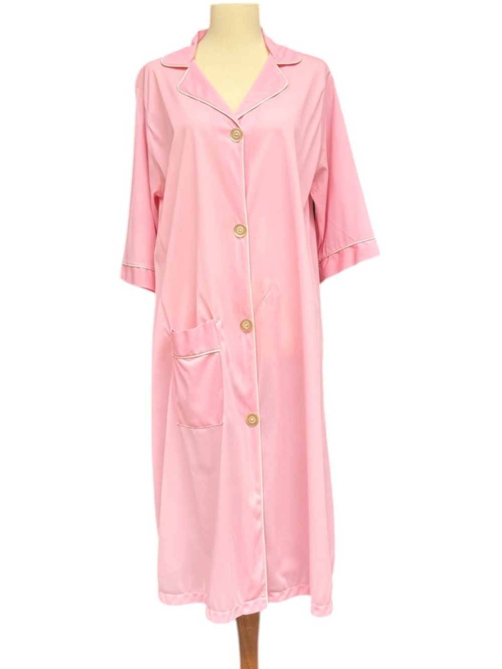 Vintage Pink Nylon Nightgown Button Front Midi Size Small/Medium